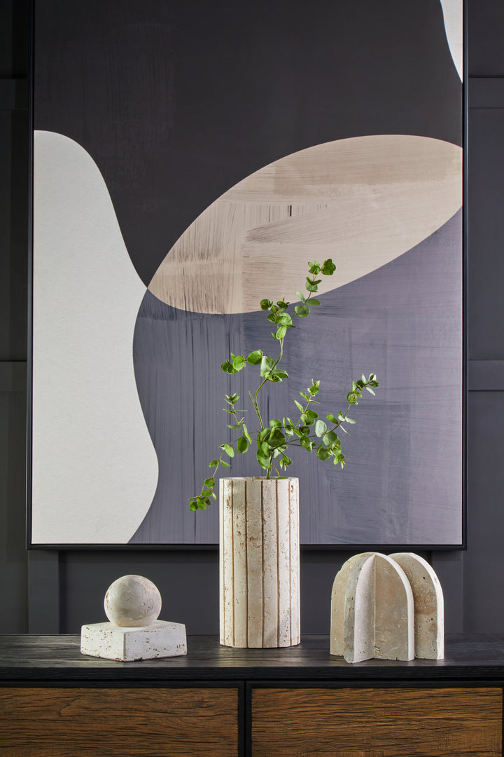 Avola Travertine Ribbed Vase