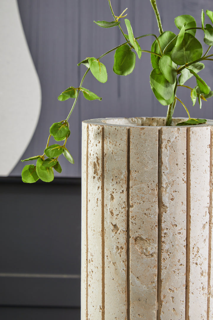 Avola Travertine Ribbed Vase