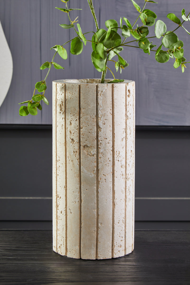Avola Travertine Ribbed Vase