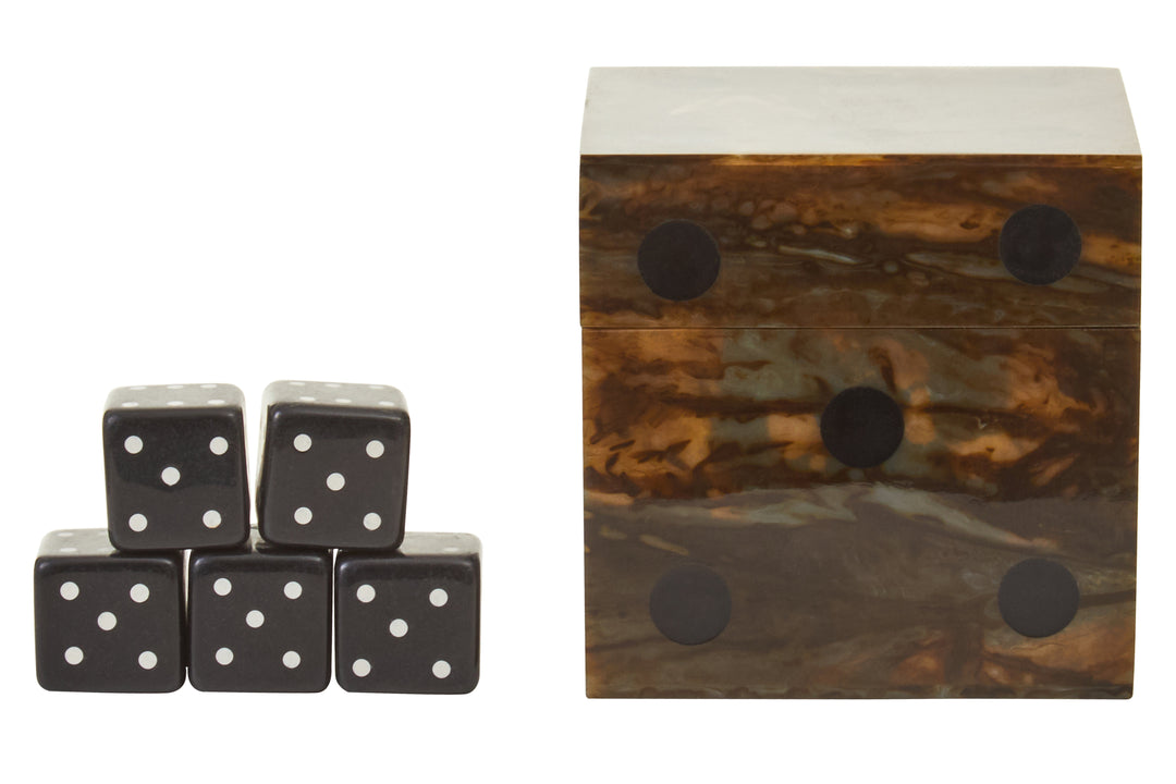 Atri Brown Finish Dice Box With Five Dice