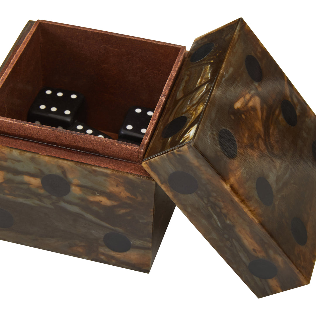 Atri Brown Finish Dice Box With Five Dice