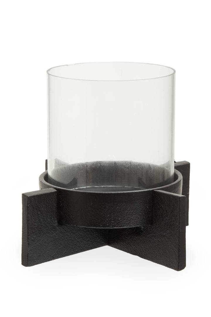 Remo Small Matte Black Finish Candle Holder