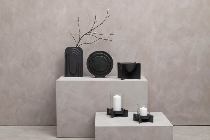 Remo Large Matte Black Finish Candle Holder