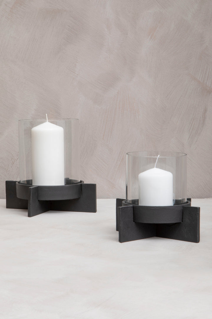 Remo Large Matte Black Finish Candle Holder