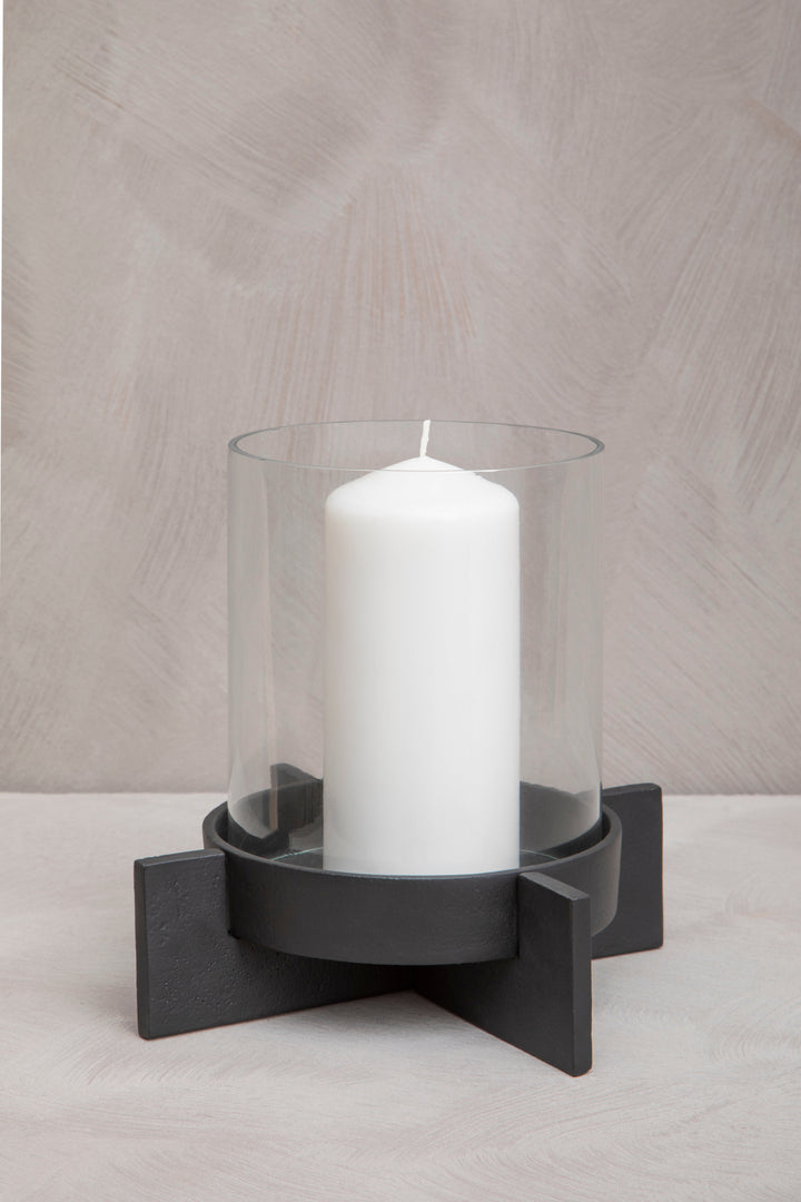 Remo Large Matte Black Finish Candle Holder