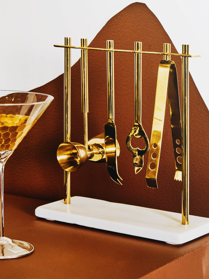 Soho White Marble And Gold Bar Tools