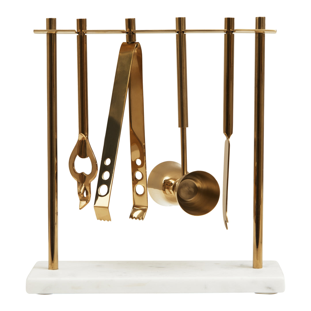 Soho White Marble And Gold Bar Tools