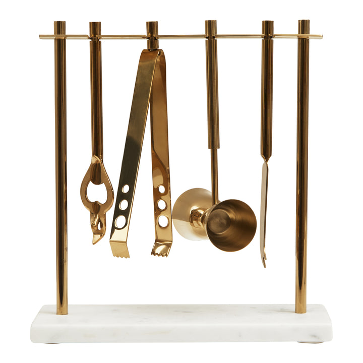 Soho White Marble And Gold Bar Tools