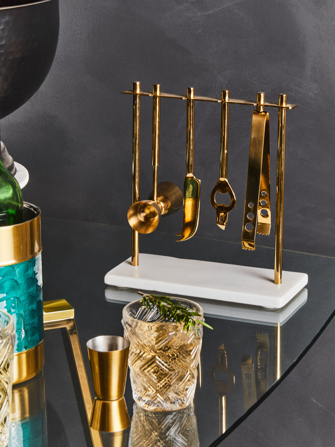 Soho White Marble And Gold Bar Tools