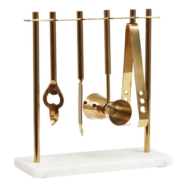 Soho White Marble And Gold Bar Tools