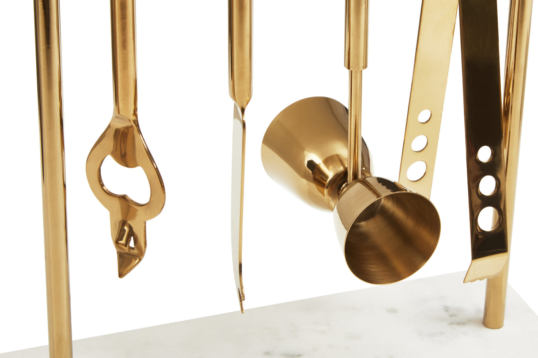 Soho White Marble And Gold Bar Tools