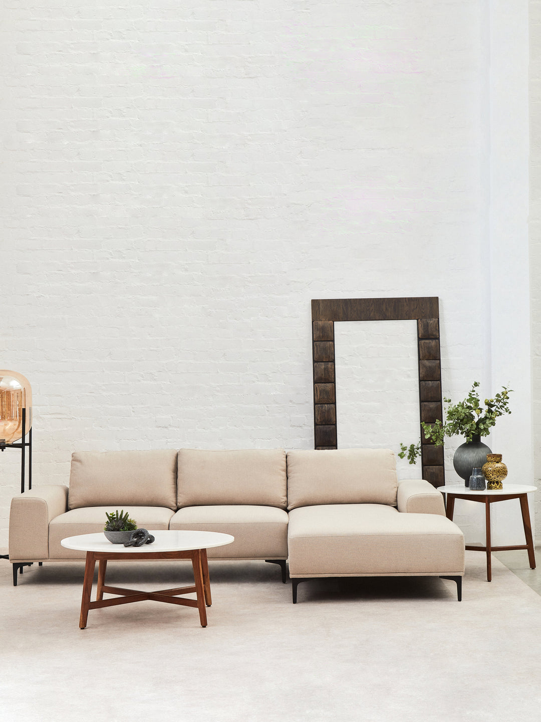 Taranto Neutral Three Seat Left Chaise Sofa