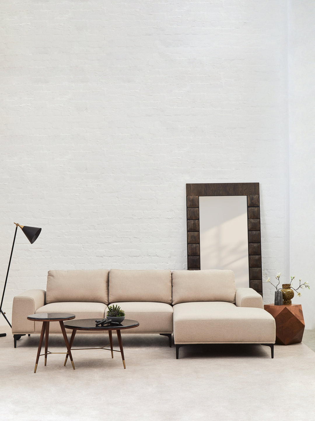 Taranto Neutral Three Seat Left Chaise Sofa