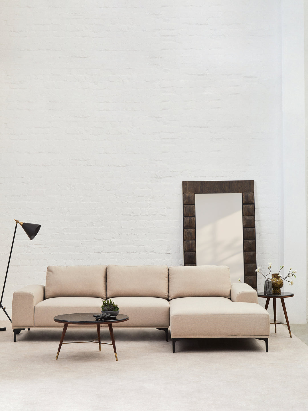 Taranto Neutral Three Seat Left Chaise Sofa