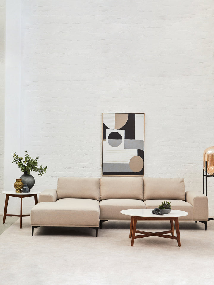 Taranto Neutral Three Seat Right Chaise Sofa