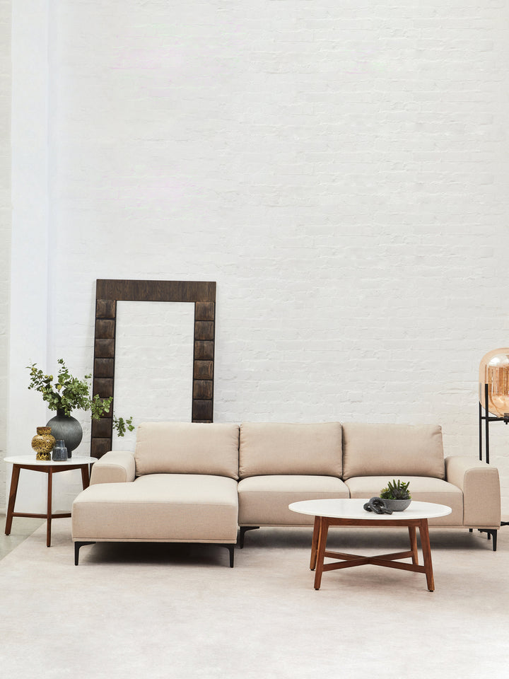 Taranto Neutral Three Seat Right Chaise Sofa