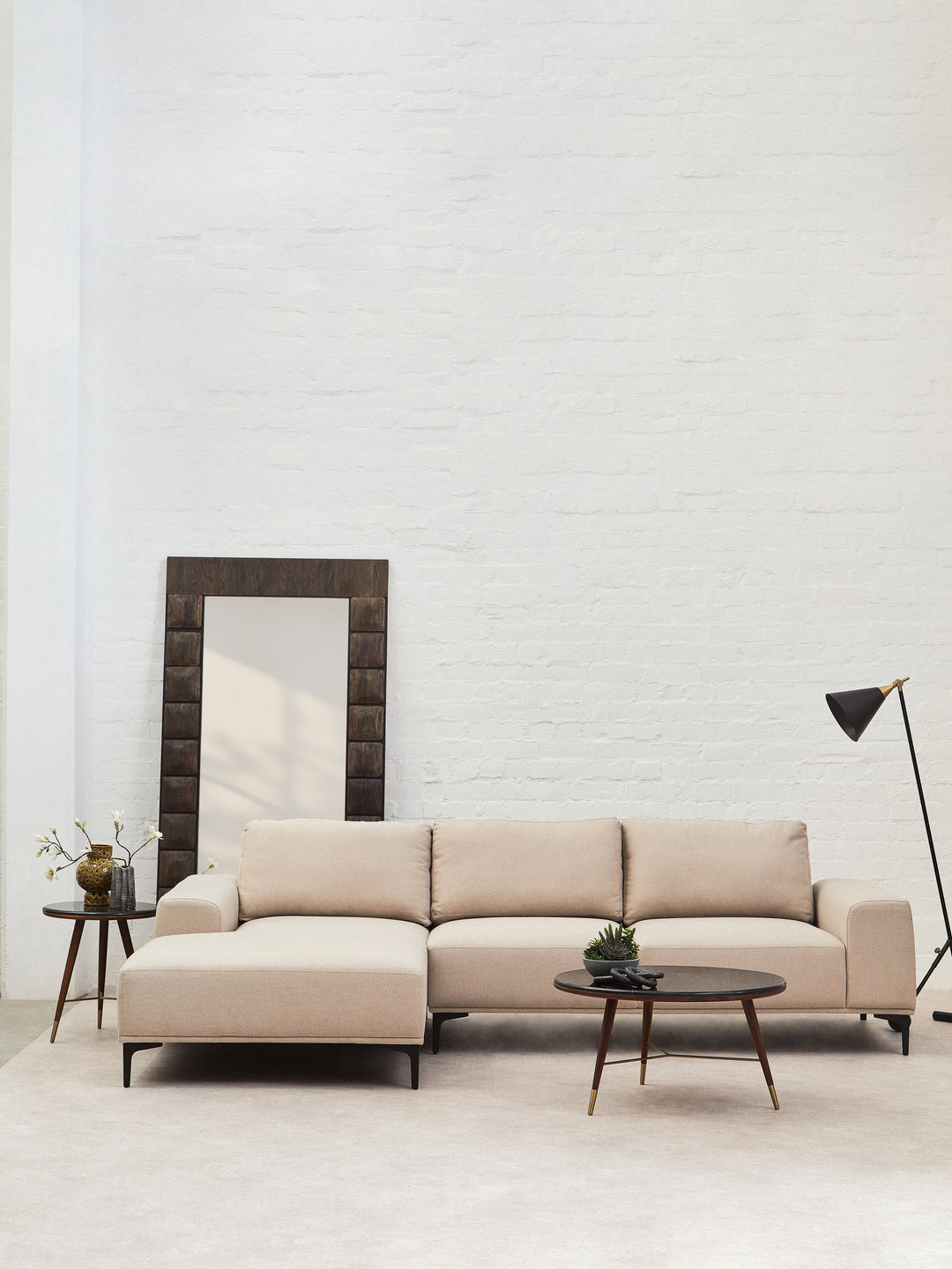 Taranto Neutral Three Seat Right Chaise Sofa