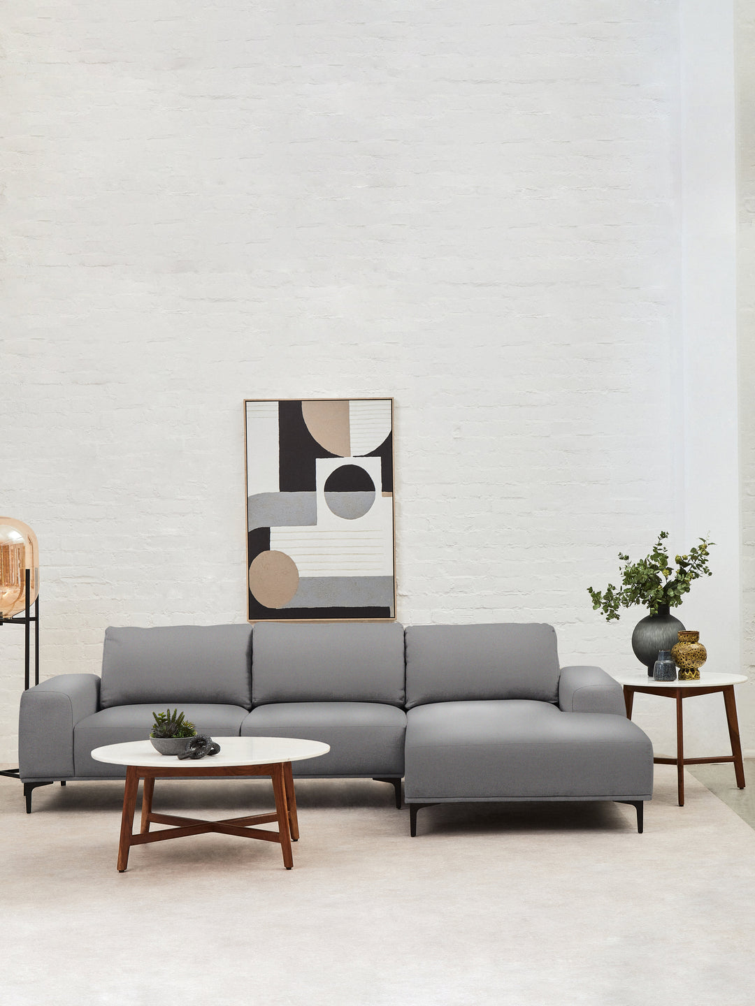 Taranto Grey Three Seat Left Chaise Sofa