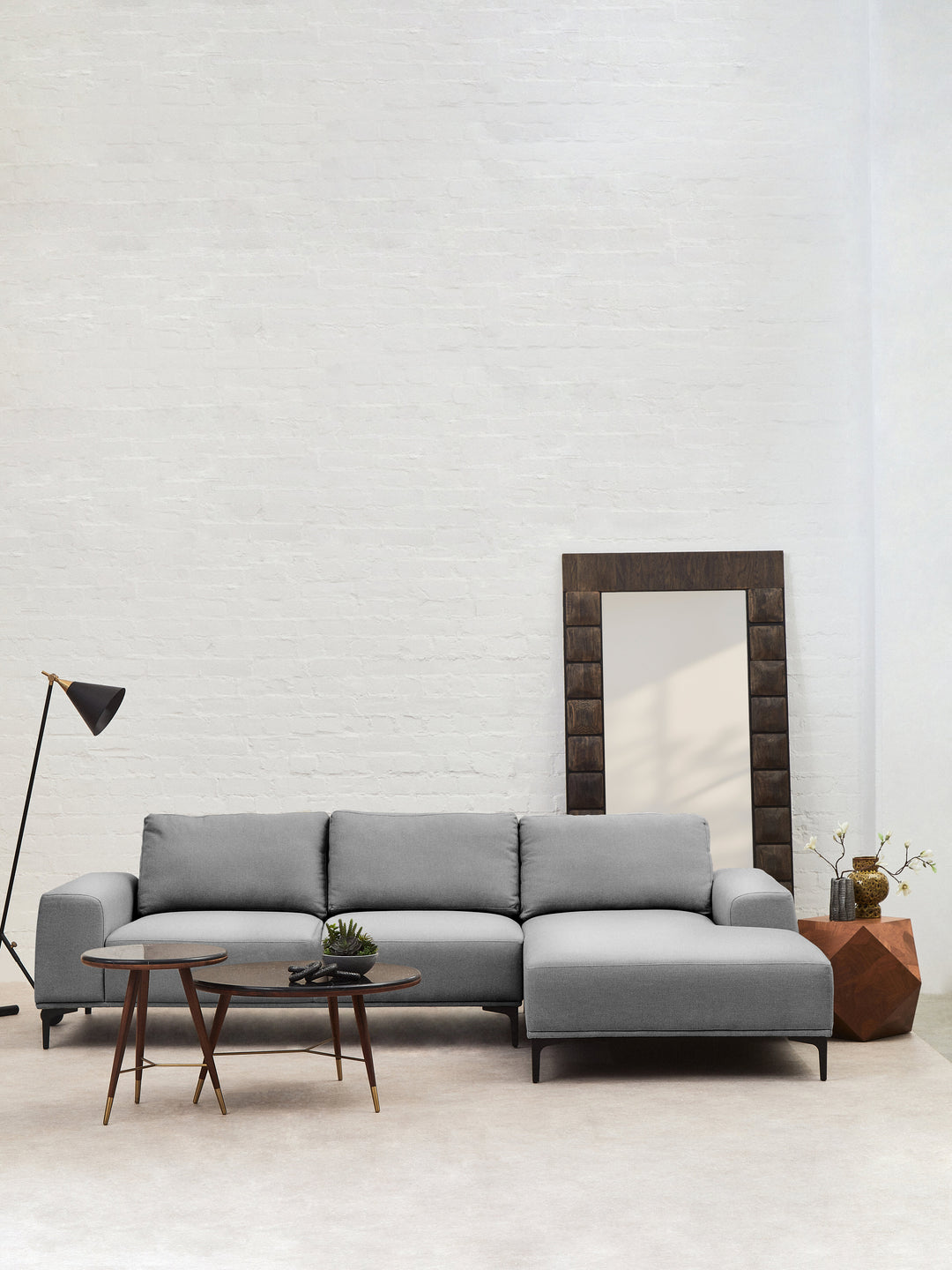 Taranto Grey Three Seat Left Chaise Sofa