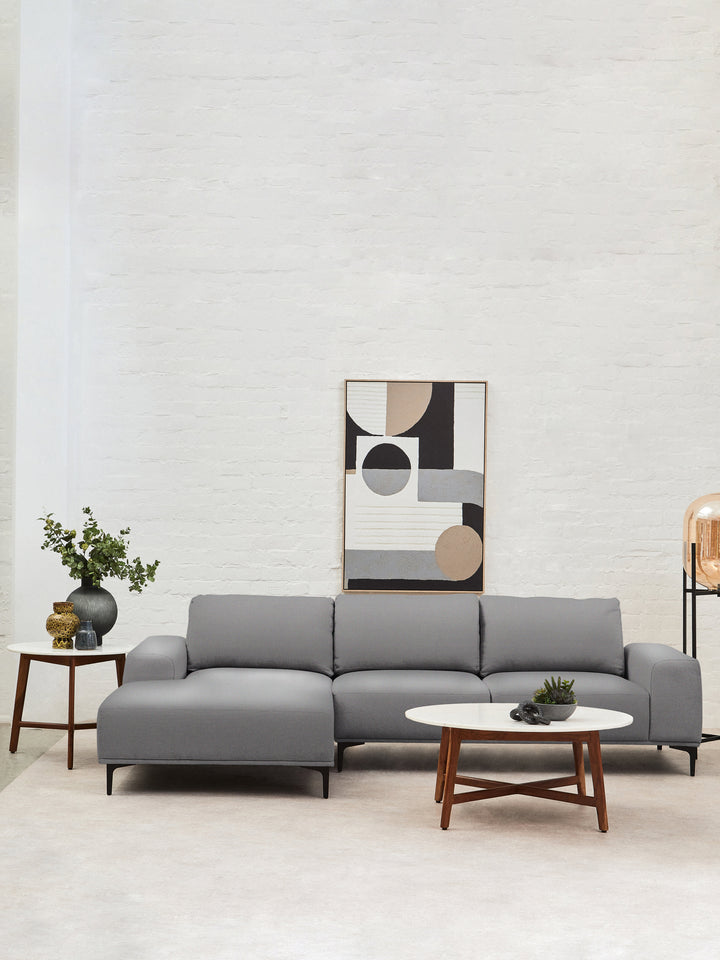 Taranto Grey Three Seat Right Chaise Sofa