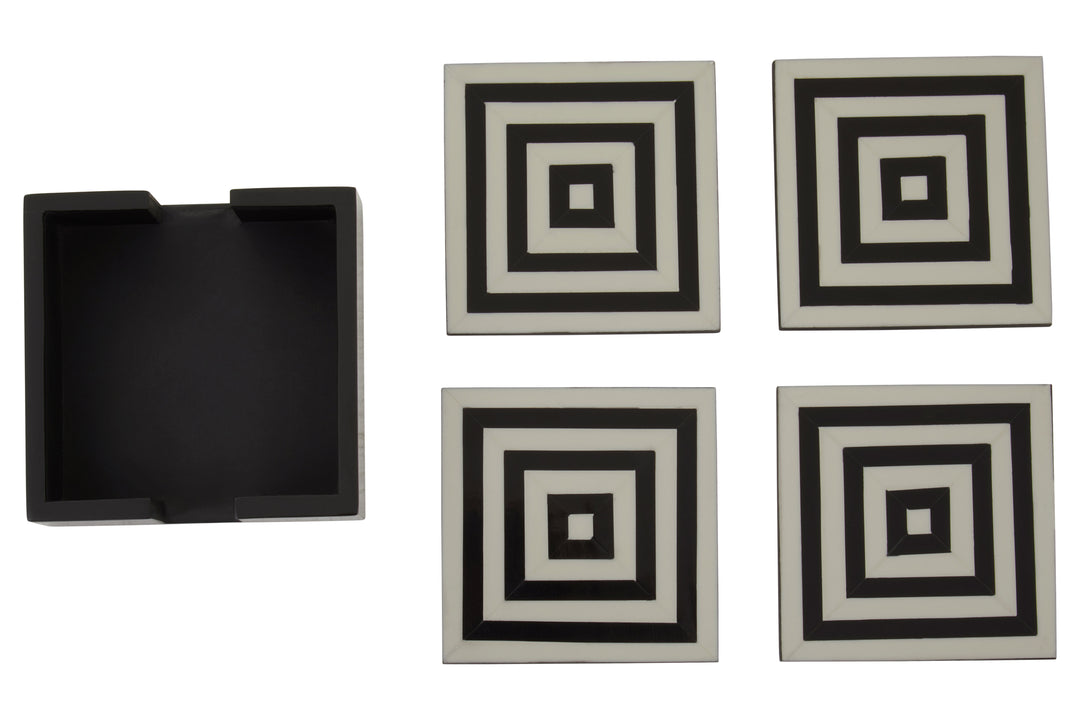 Hoxton Set of Four Stripe Coasters with Holder