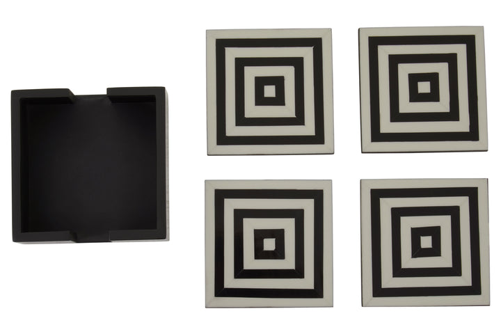 Hoxton Set of Four Stripe Coasters with Holder