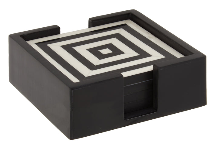 Hoxton Set of Four Stripe Coasters with Holder