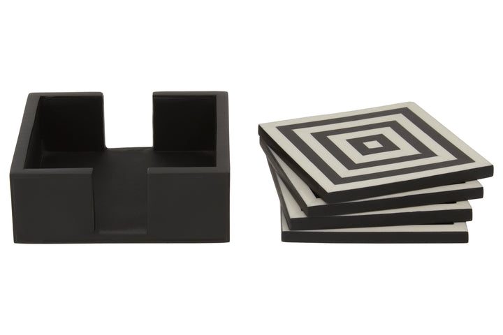 Hoxton Set of Four Stripe Coasters with Holder