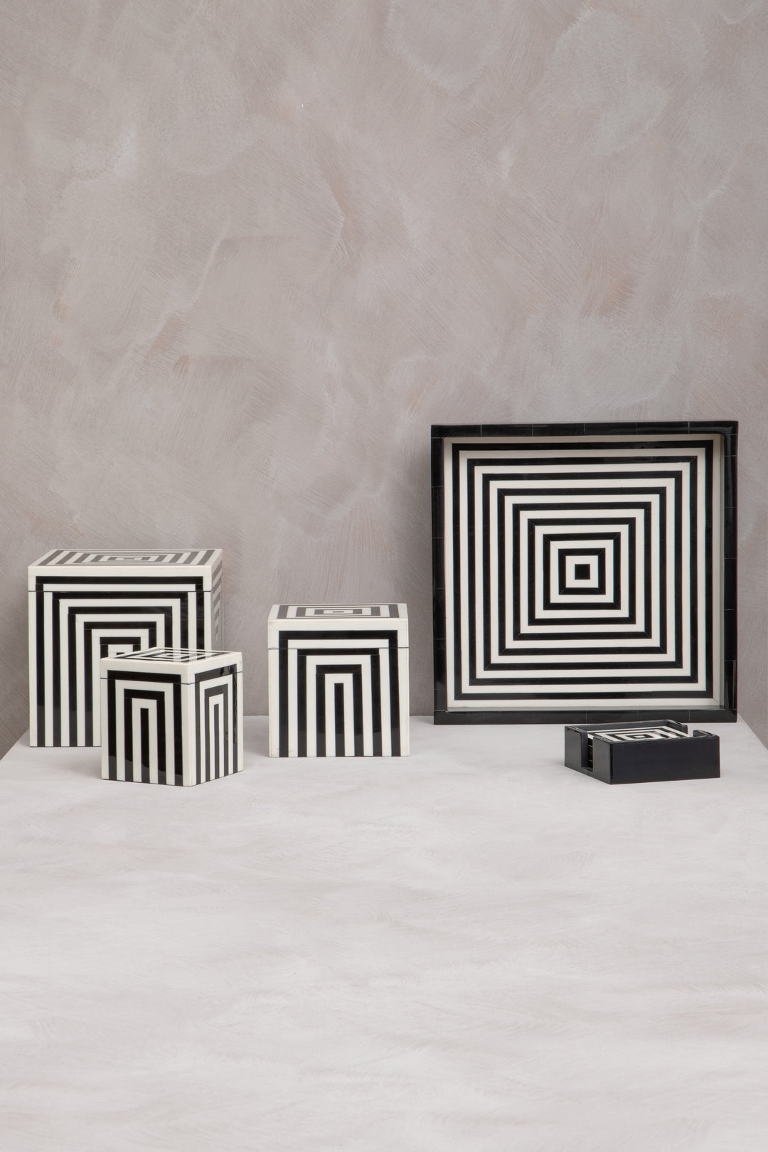 Hoxton Set of Four Stripe Coasters with Holder