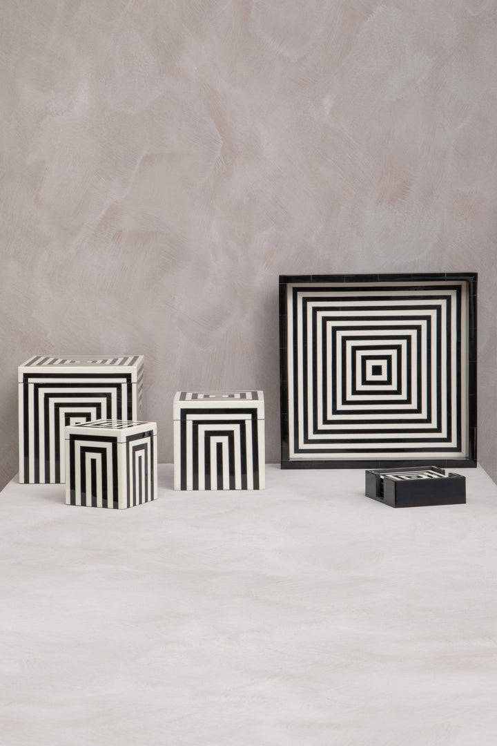 Hoxton Set of Four Stripe Coasters with Holder