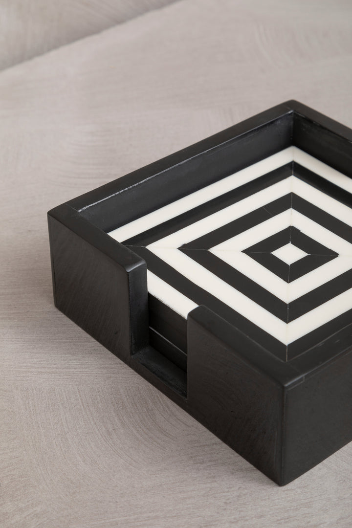 Hoxton Set of Four Stripe Coasters with Holder