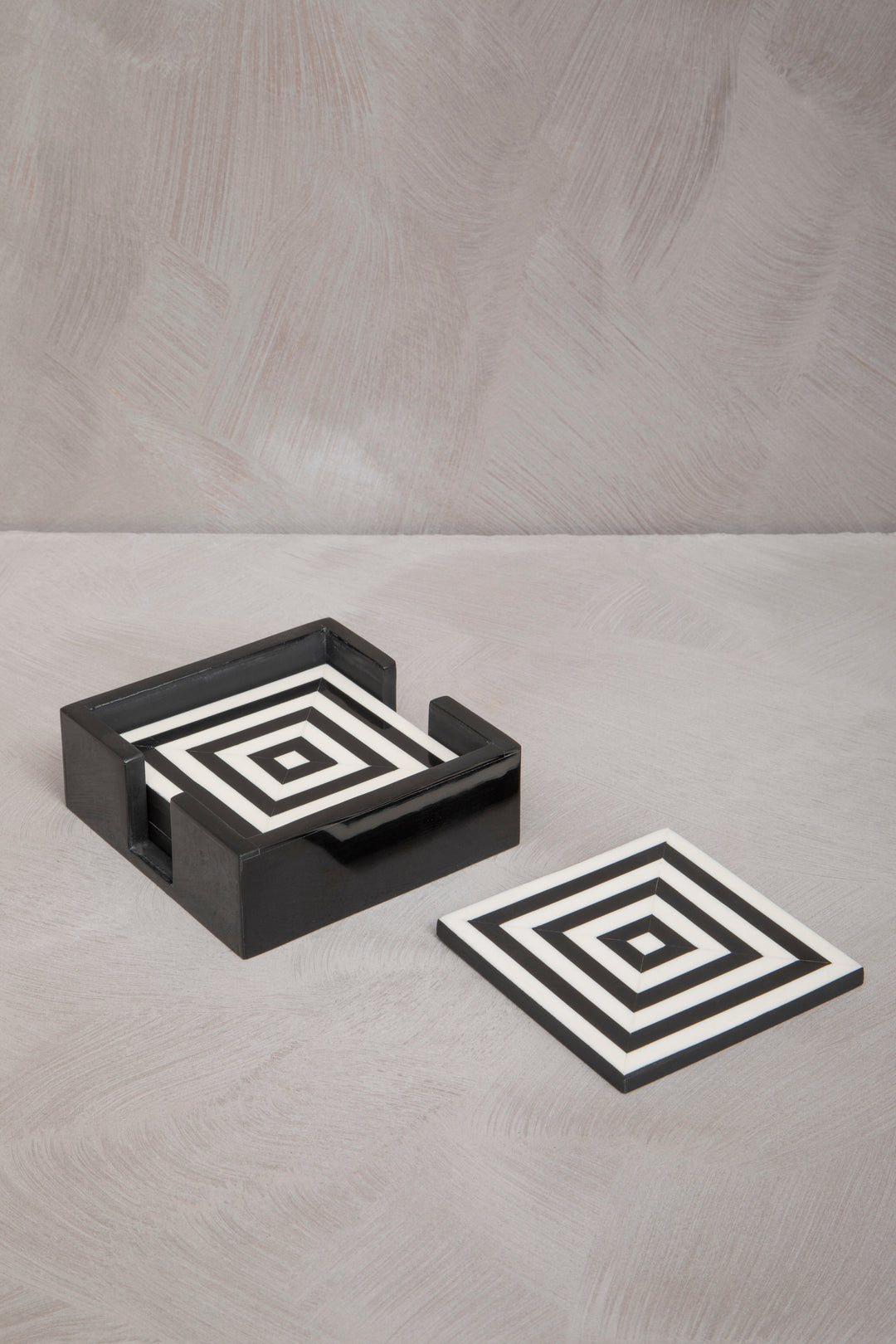 Hoxton Set of Four Stripe Coasters with Holder