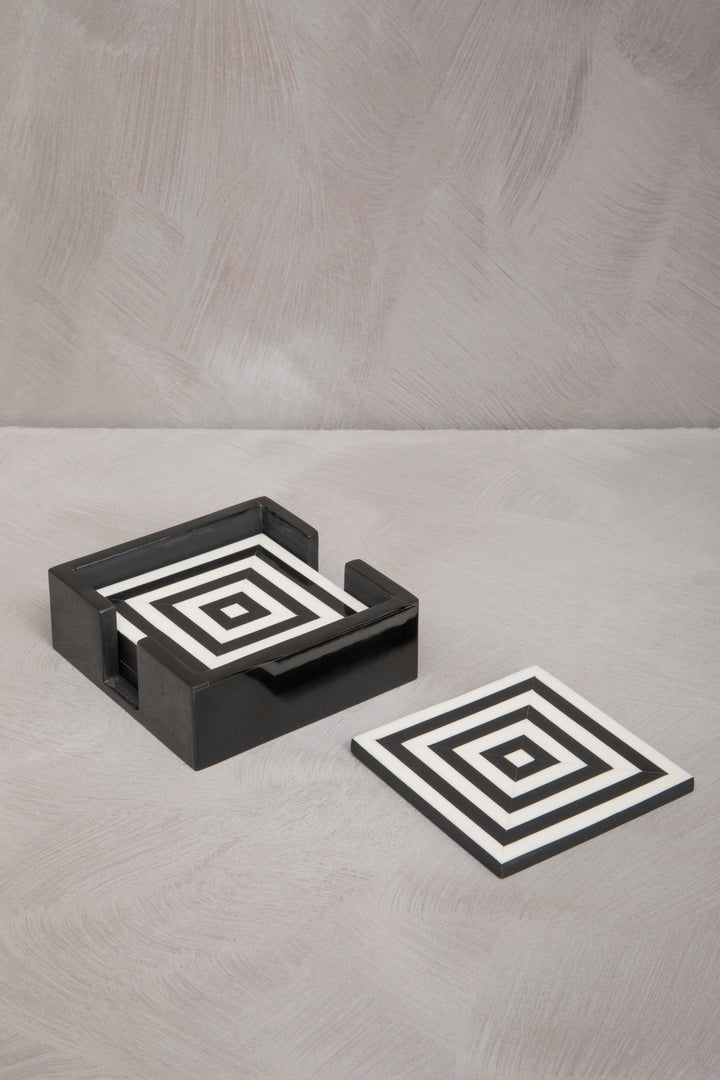 Hoxton Set of Four Stripe Coasters with Holder