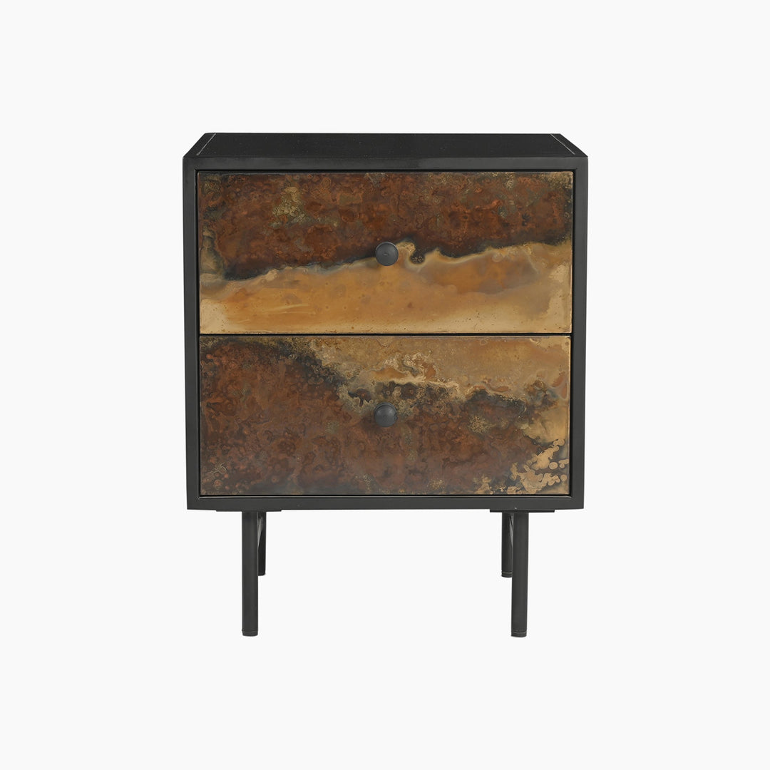 Almira Two Drawer Iron Side Table