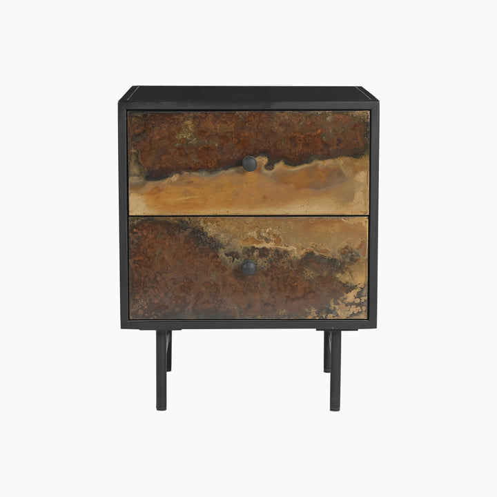 Almira Two Drawer Iron Side Table