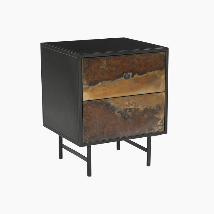 Almira Two Drawer Iron Side Table