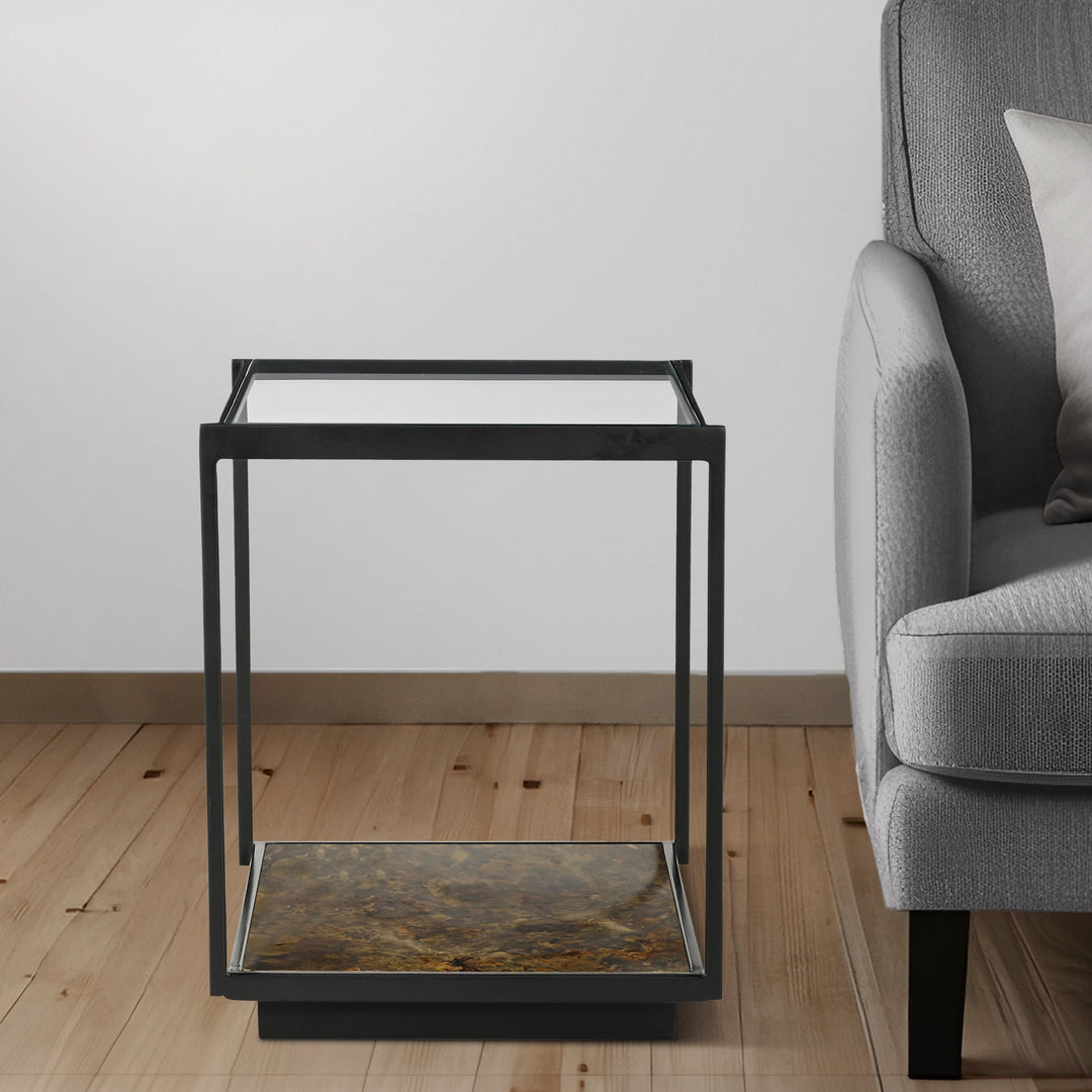 Huelva Iron End Table With Glass Top