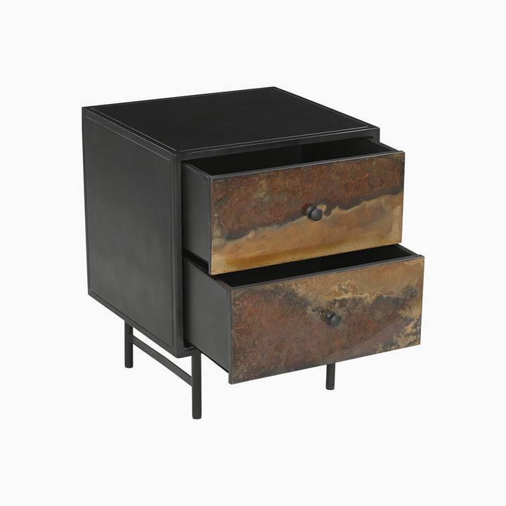Almira Two Drawer Iron Side Table