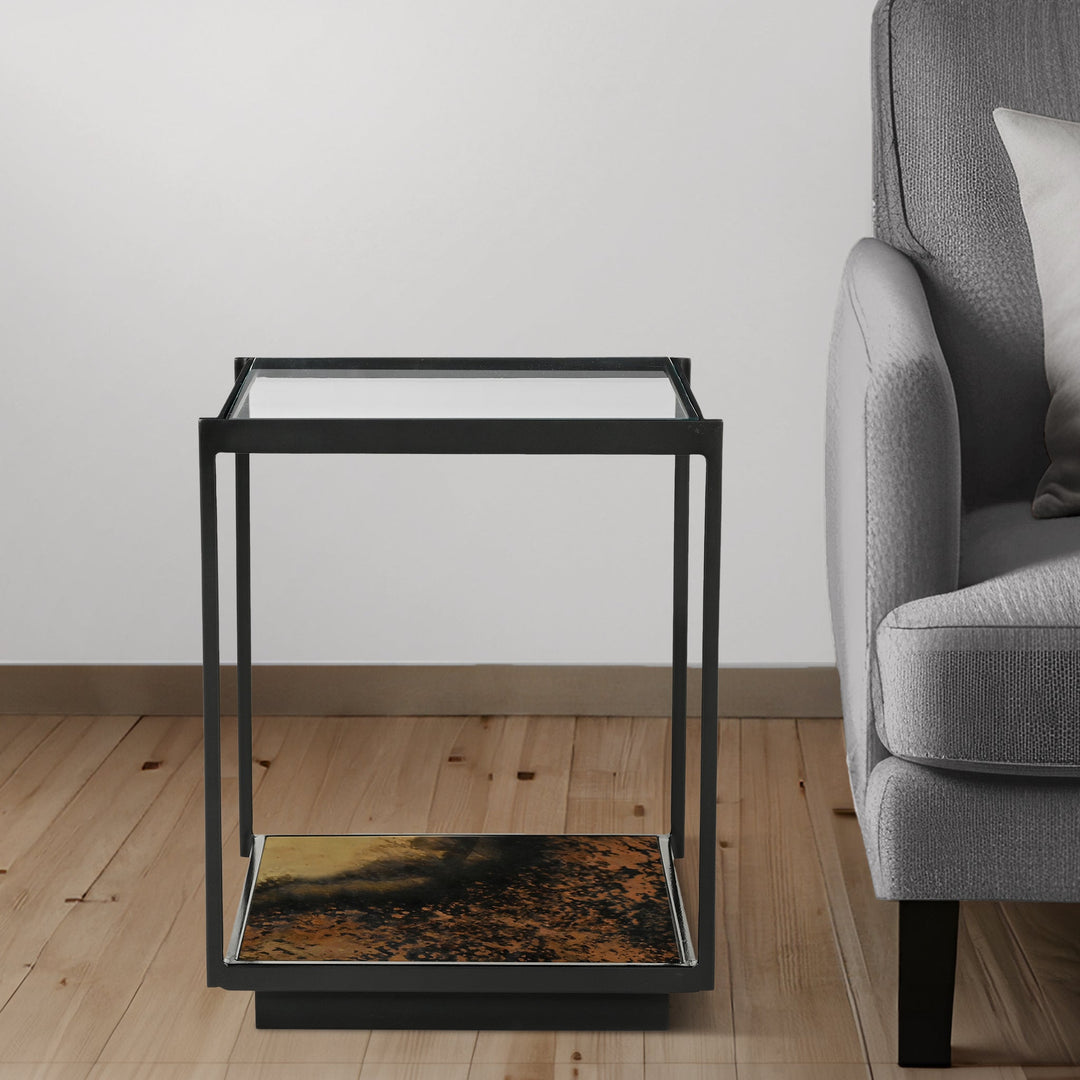 Almira Iron End Table With Glass Top