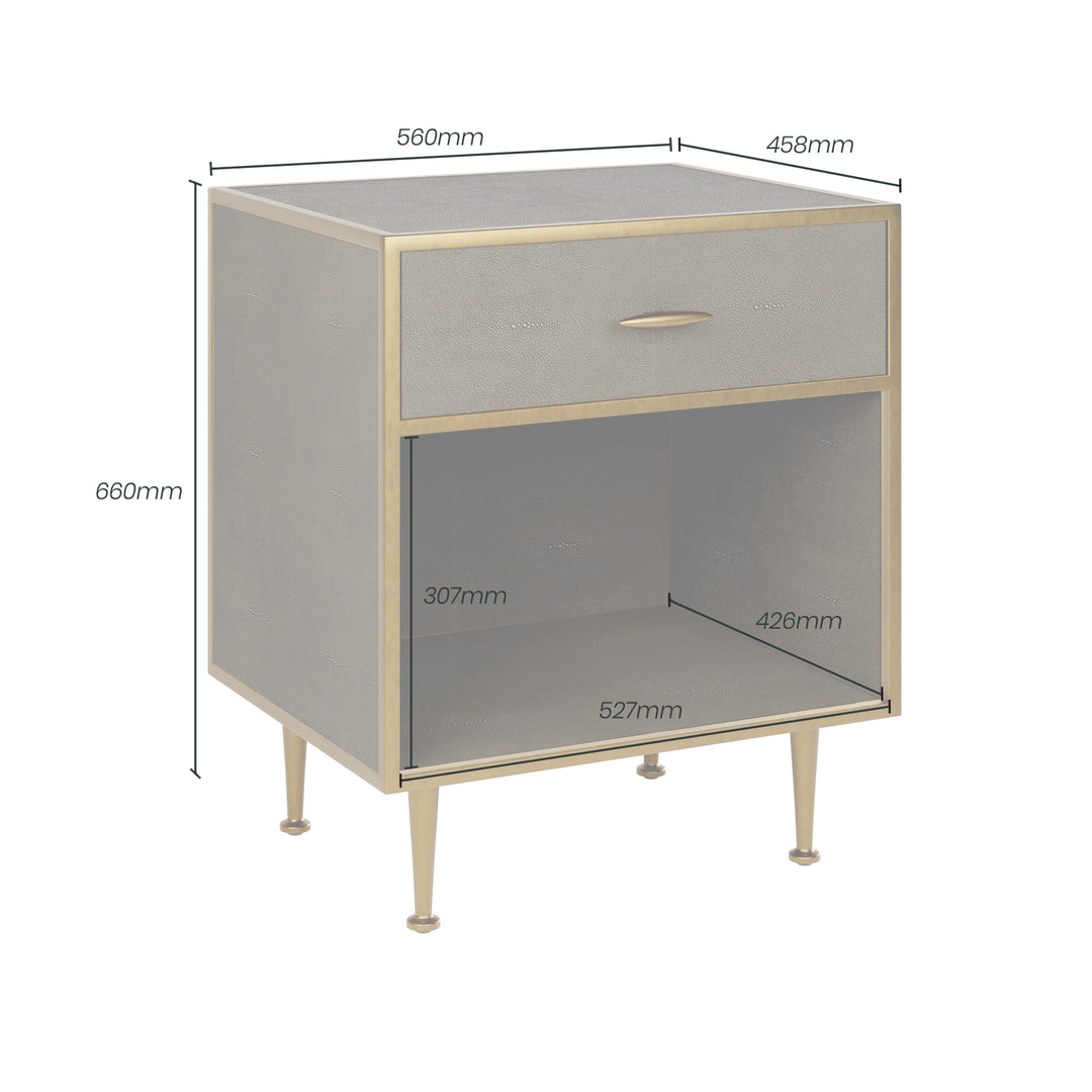 Hampton Square Bedside Table - Grey Shagreen