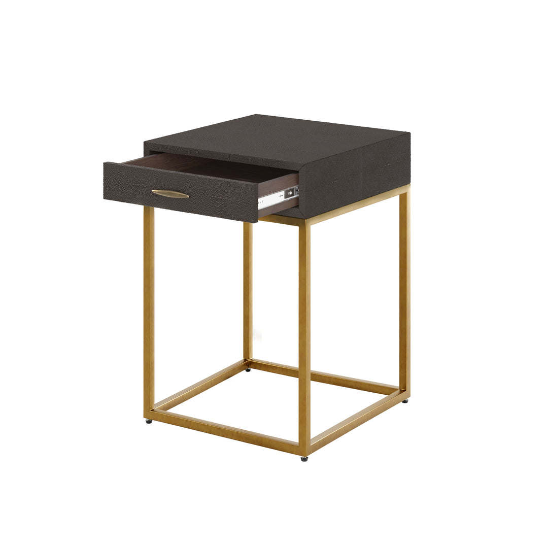 Hampton Square Bedside Table - Brown Shagreen
