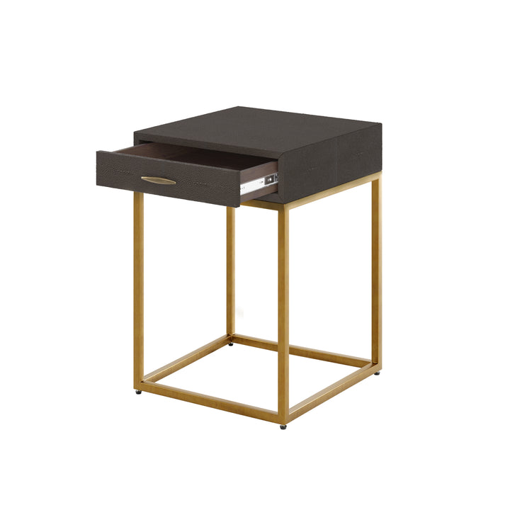 Hampton Square Bedside Table - Brown Shagreen