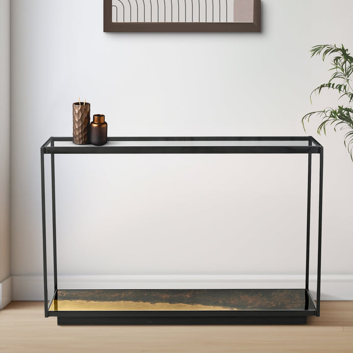 Almira Iron Console Table With Glass Top