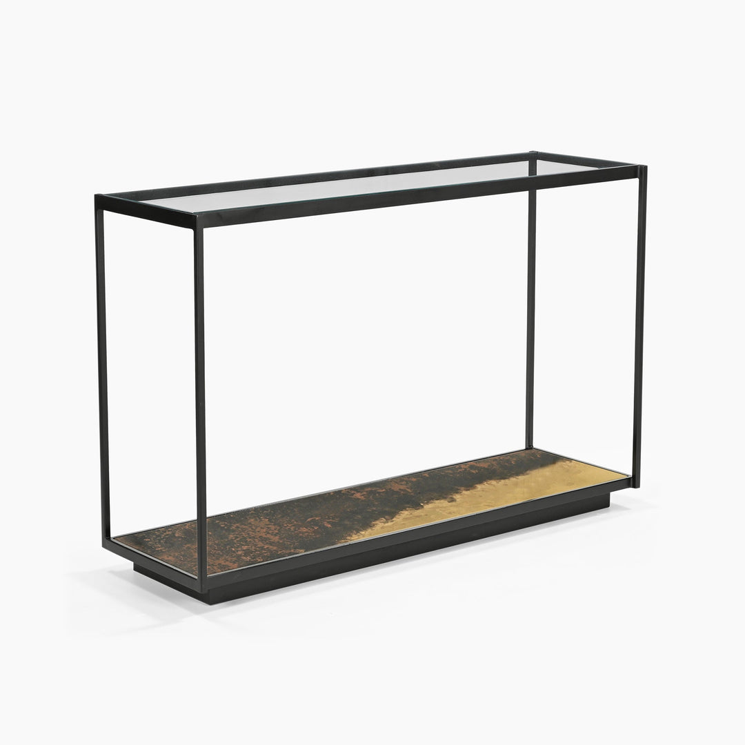 Almira Iron Console Table With Glass Top