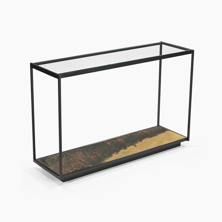 Almira Iron Console Table With Glass Top