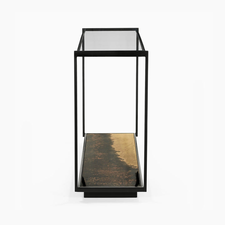 Almira Iron Console Table With Glass Top