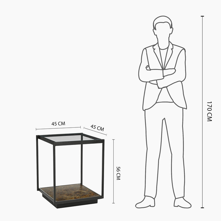 Huelva Iron End Table With Glass Top