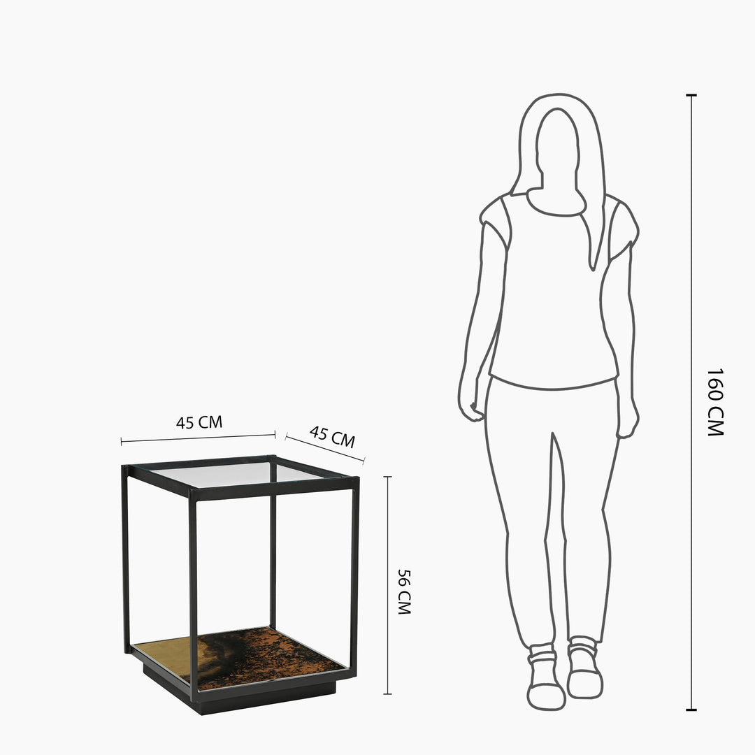 Almira Iron End Table With Glass Top