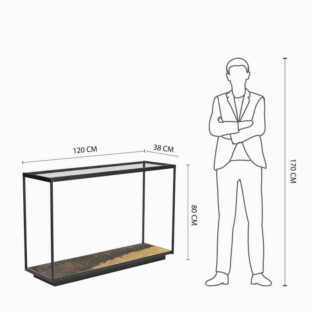 Almira Iron Console Table With Glass Top