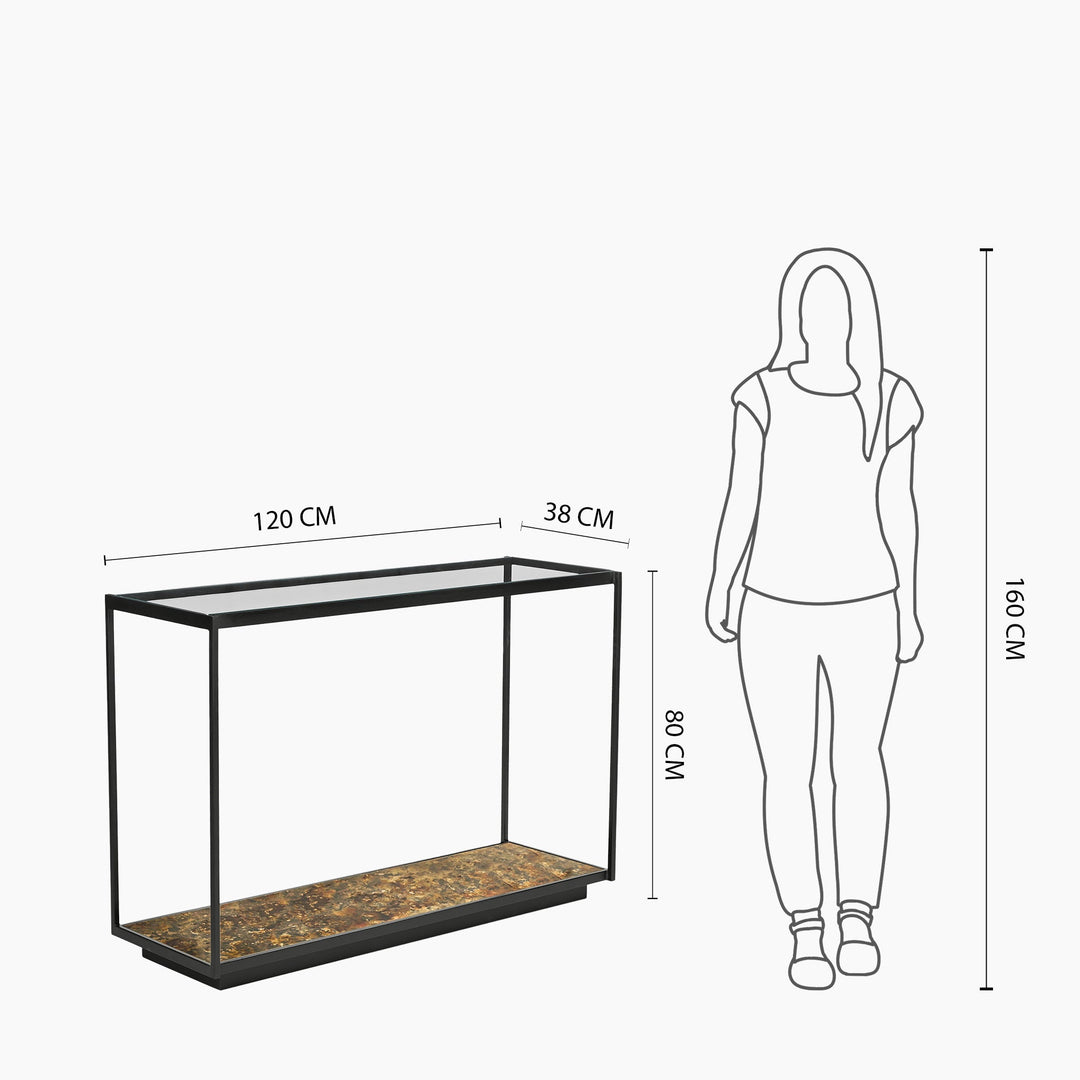 Huelva Iron Console Table With Glass Top